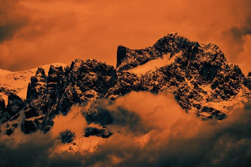 Aerial Photography of Snow-Covered Mountains during Sunset