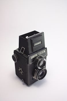 Classic Lomo Lubitel 166B twin-lens reflex camera on a neutral background.