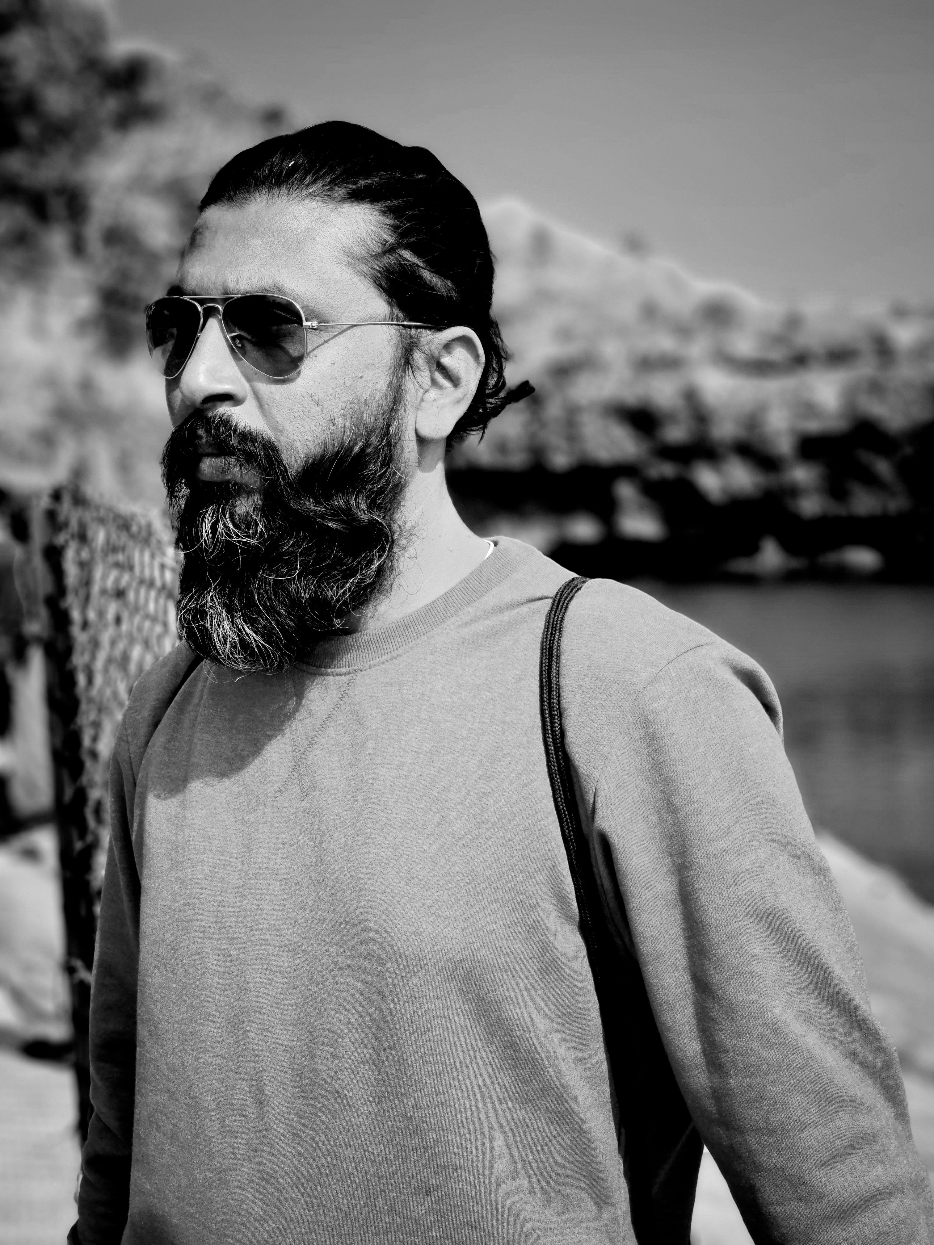 Grayscale Portrait of a Bearded Man · Free Stock Photo