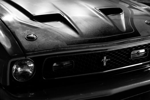 A Grayscale of a Ford Mustang Mach 1