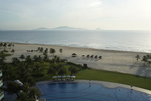 An Aerial Shot of a Beach Front Resort