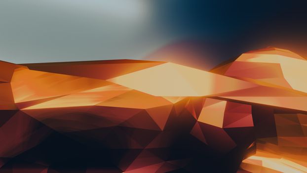 A captivating 3D render of a geometric abstract landscape with vibrant colors and a modern aesthetic.
