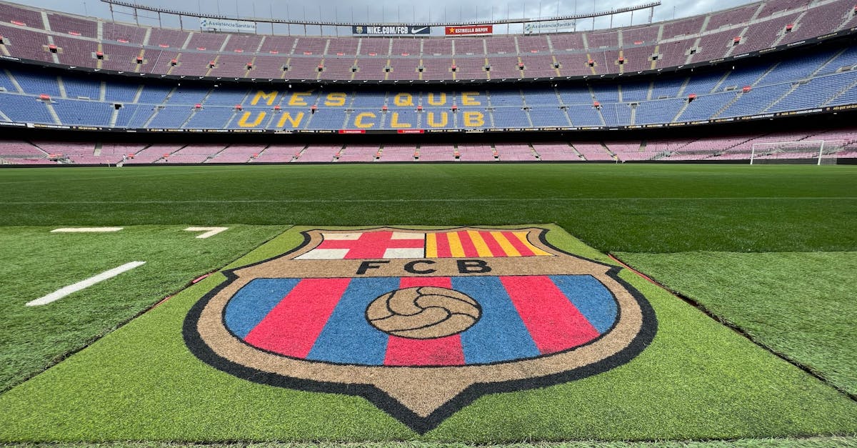 View of the pitch and stands at Camp Nou Stadium, home of FC Barcelona, in Spain.