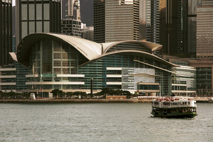 Ferry Boat In Victoria Harbor Hong Kong