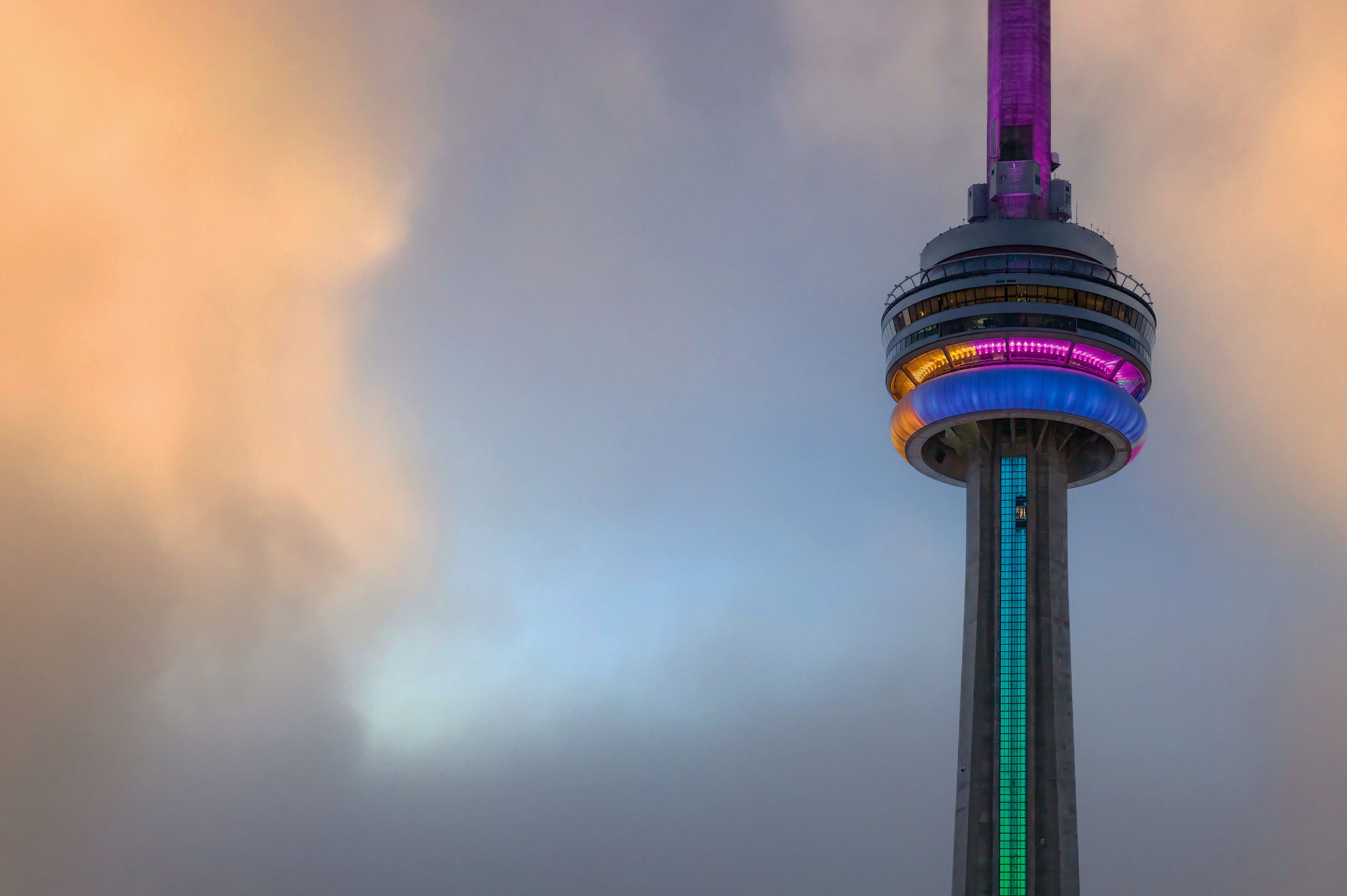 Colorful CN Tower Under Evening Sky · Free Stock Photo