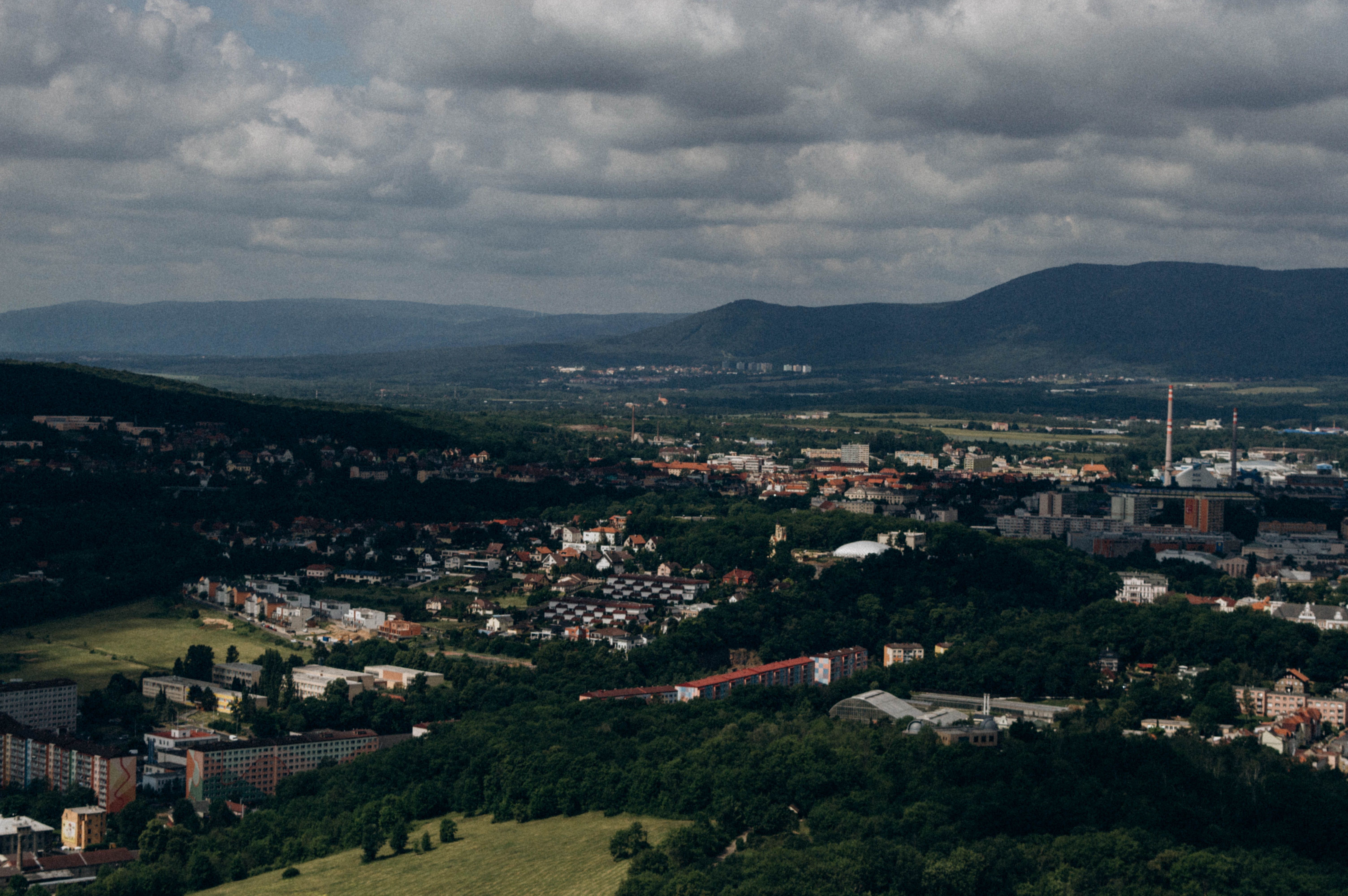 Aerial View of a Town in a Valley · Free Stock Photo