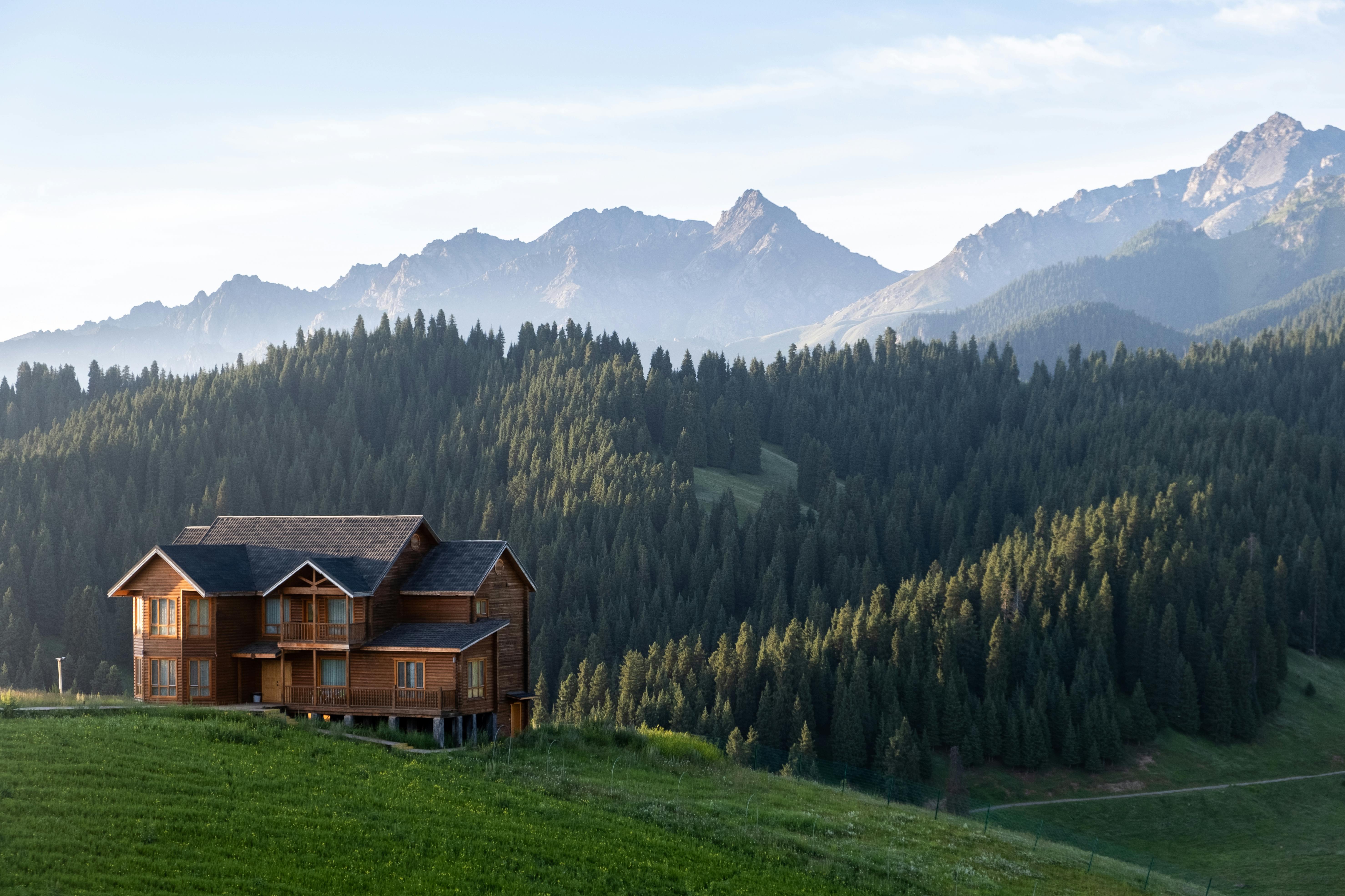 wooden cabin in mountains