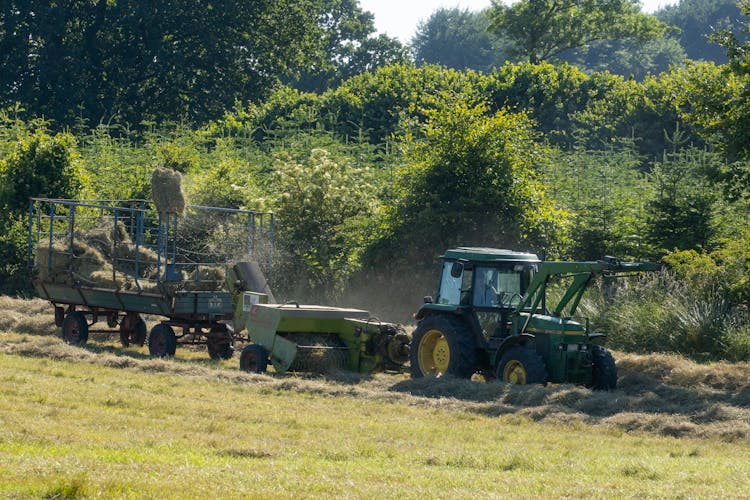 Old John Deere Tractor Baling Hay