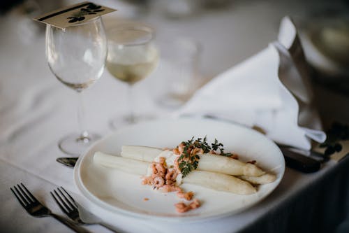 Photo of Asparagus on a White Plate