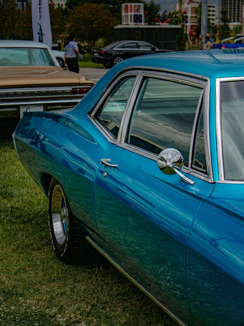 Shiny Vintage Car Parked on Green Grass