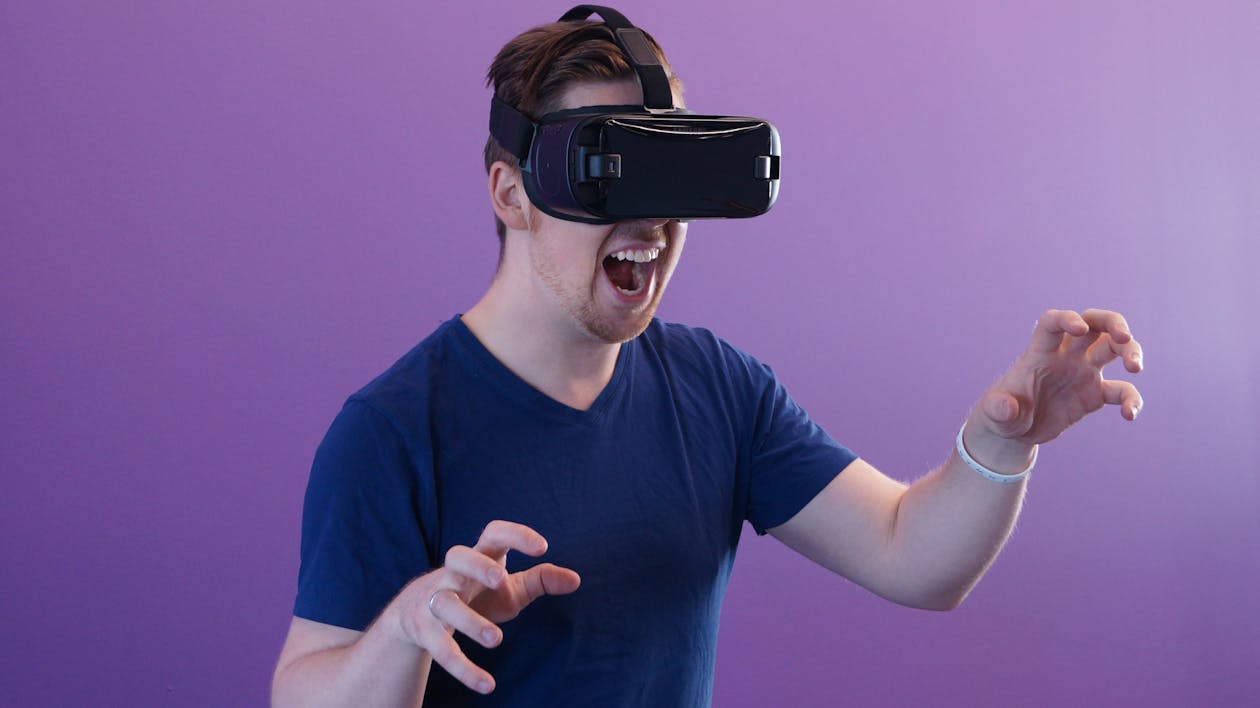 Free Man Wearing Black Virtual Reality Goggles Stock Photo