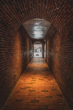 Brown and Black Tunnel With Lights