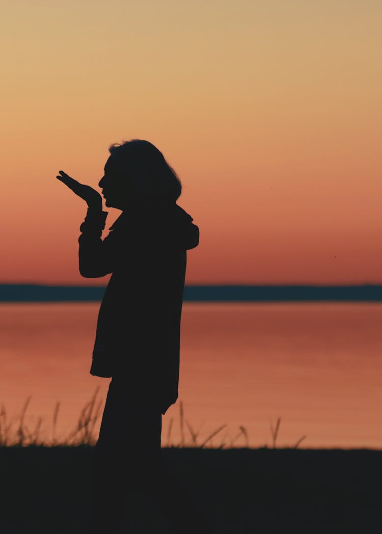 Silhouette Of A Person Doing An Air Kiss