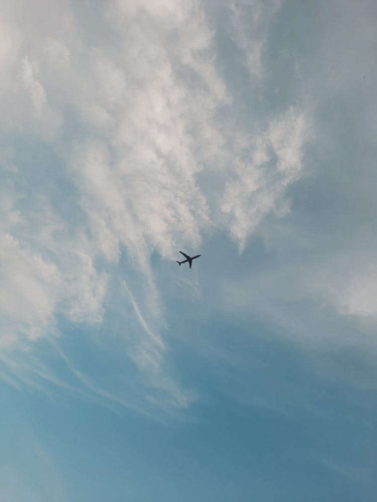 Photo Of An Airplane Under White Clouds