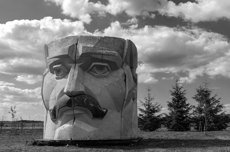 Black And White Sculpture Of A Mans Face 