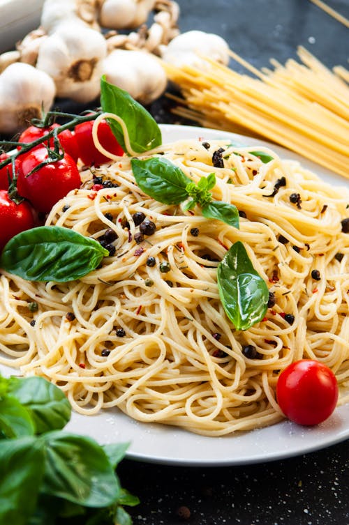 Basil Garnish on Pasta