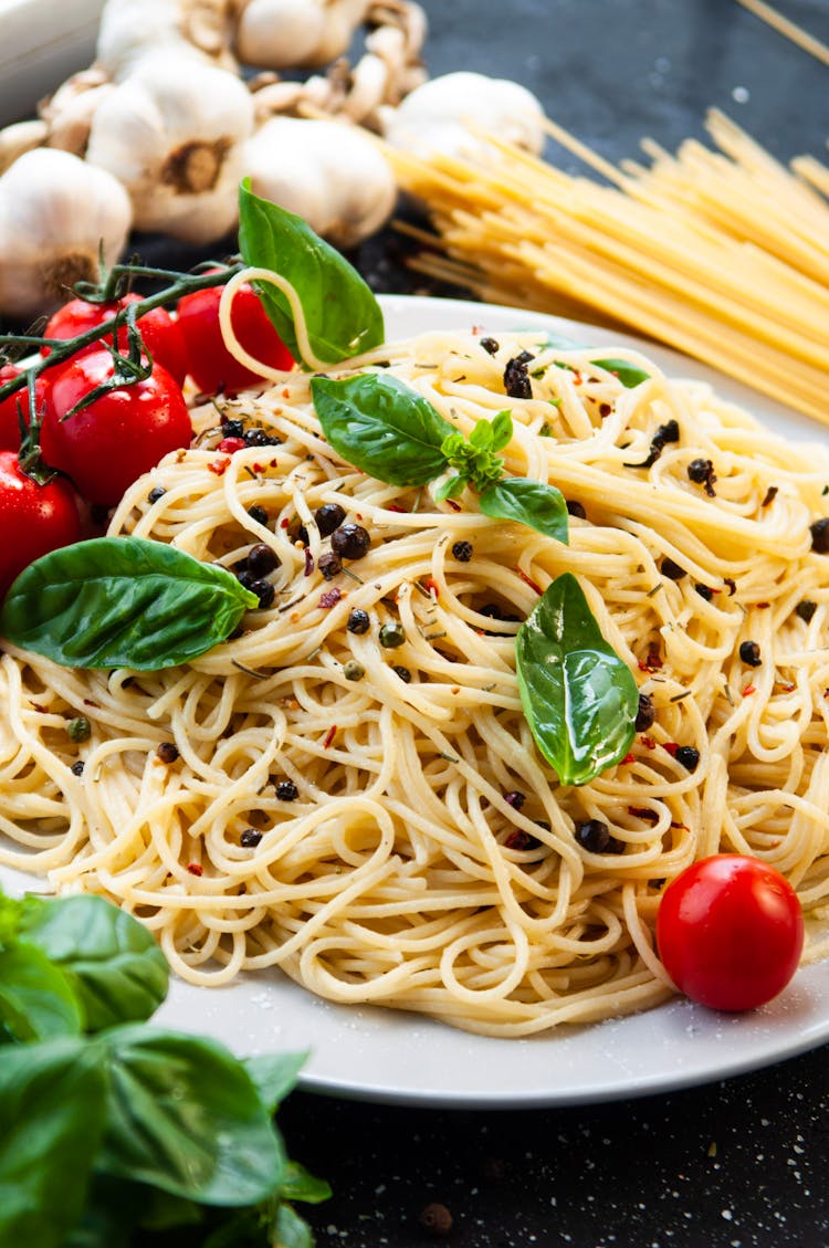 Basil Garnish On Pasta