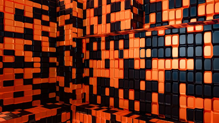 Abstract Background With Orange And Black Rectangular Tiles