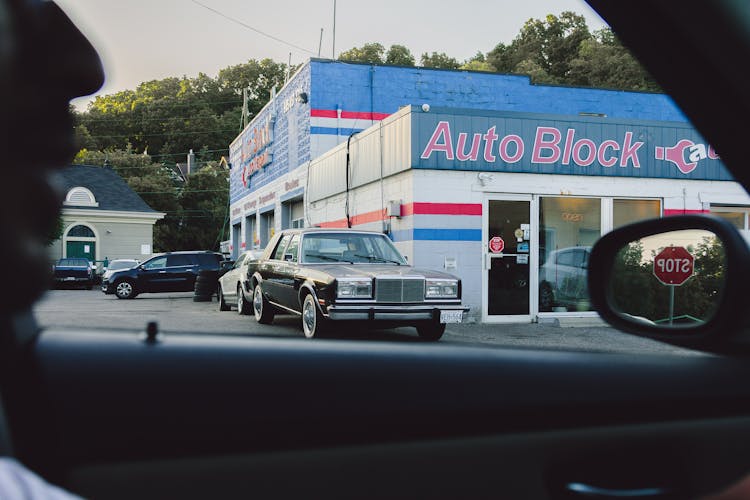 Auto Repair Shop Behind Car Window