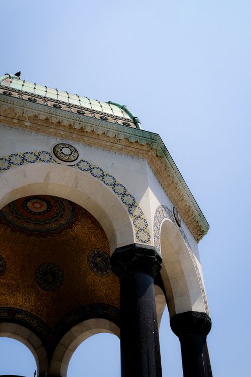 Free Close-up view of the ornate German Fountain under a clear blue sky in Istanbul. Stock Photo