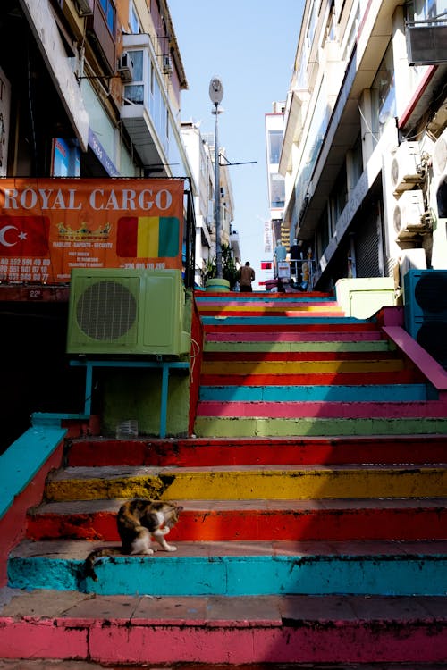 Kostenloses Stock Foto zu bunte treppe, schmale gasse, stadt