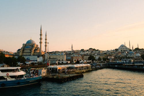 Ferry Station in the Harbor of Bosporus Strait in Istanbul  