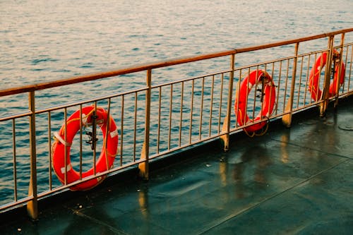 Lifebuoys Hanging on Ship Railing