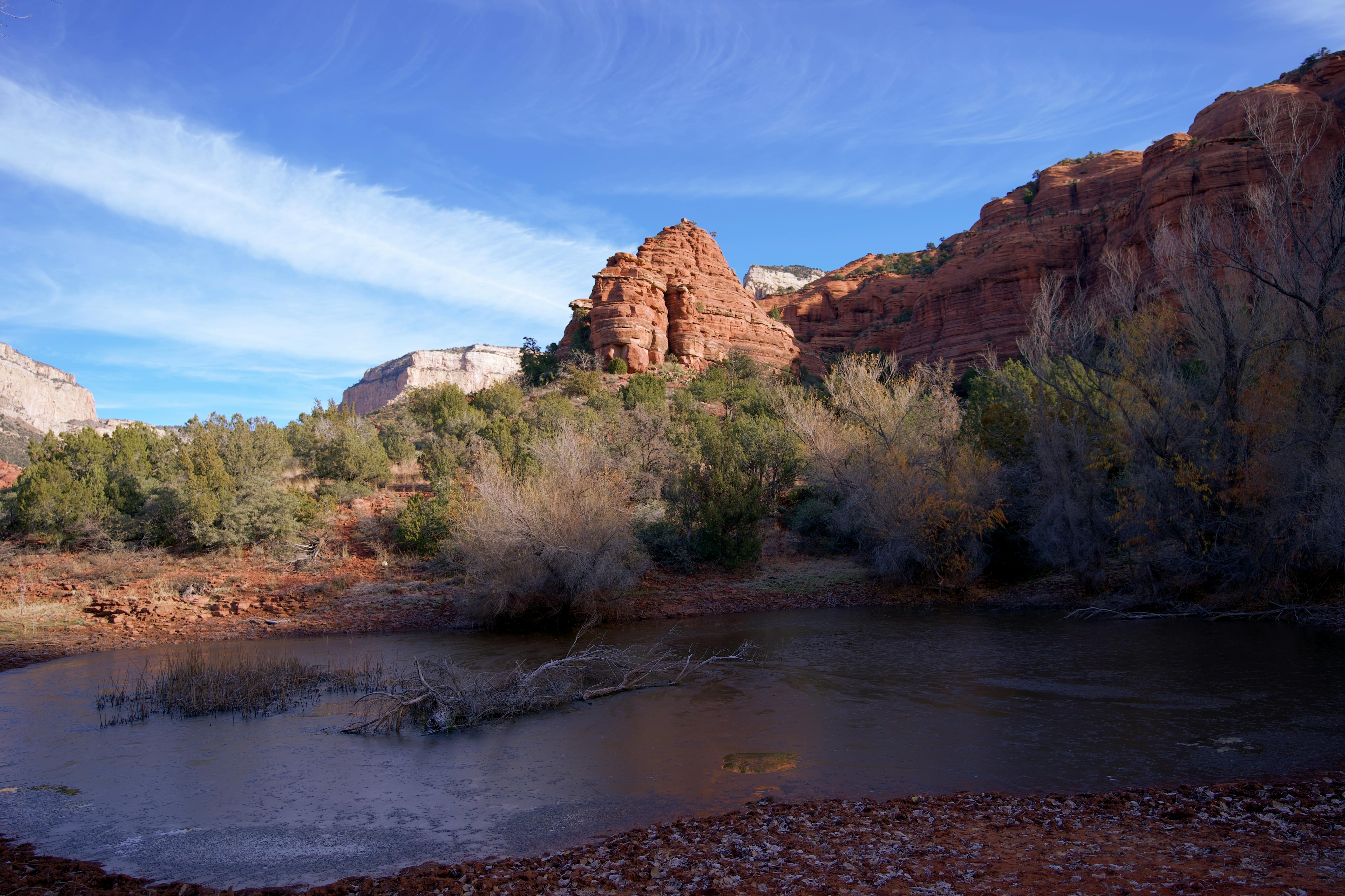 Beautiful red rock formations in Sedona, Arizona under a clear blue sky.
