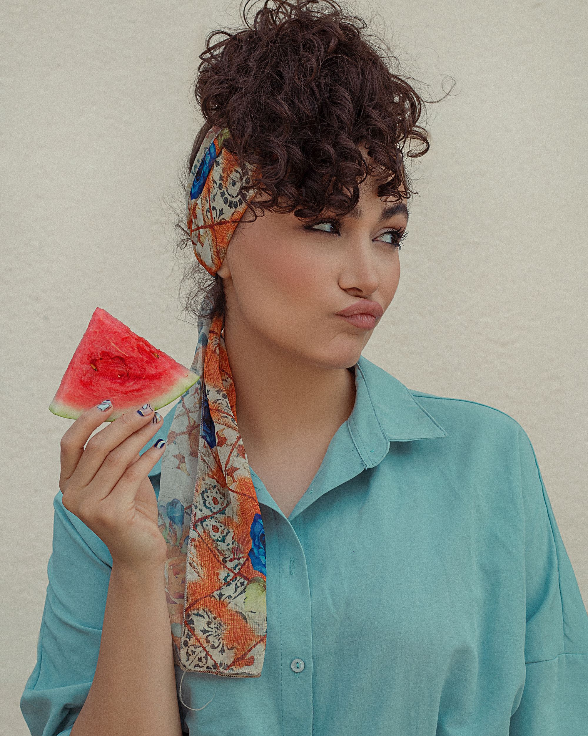 Woman in Blue Button Up Shirt Holding Watermelon · Free Stock Photo