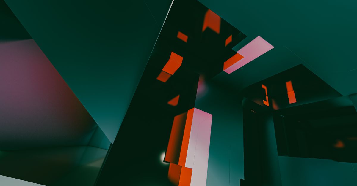 Vivid and modern abstract 3D render with futuristic geometric shapes.