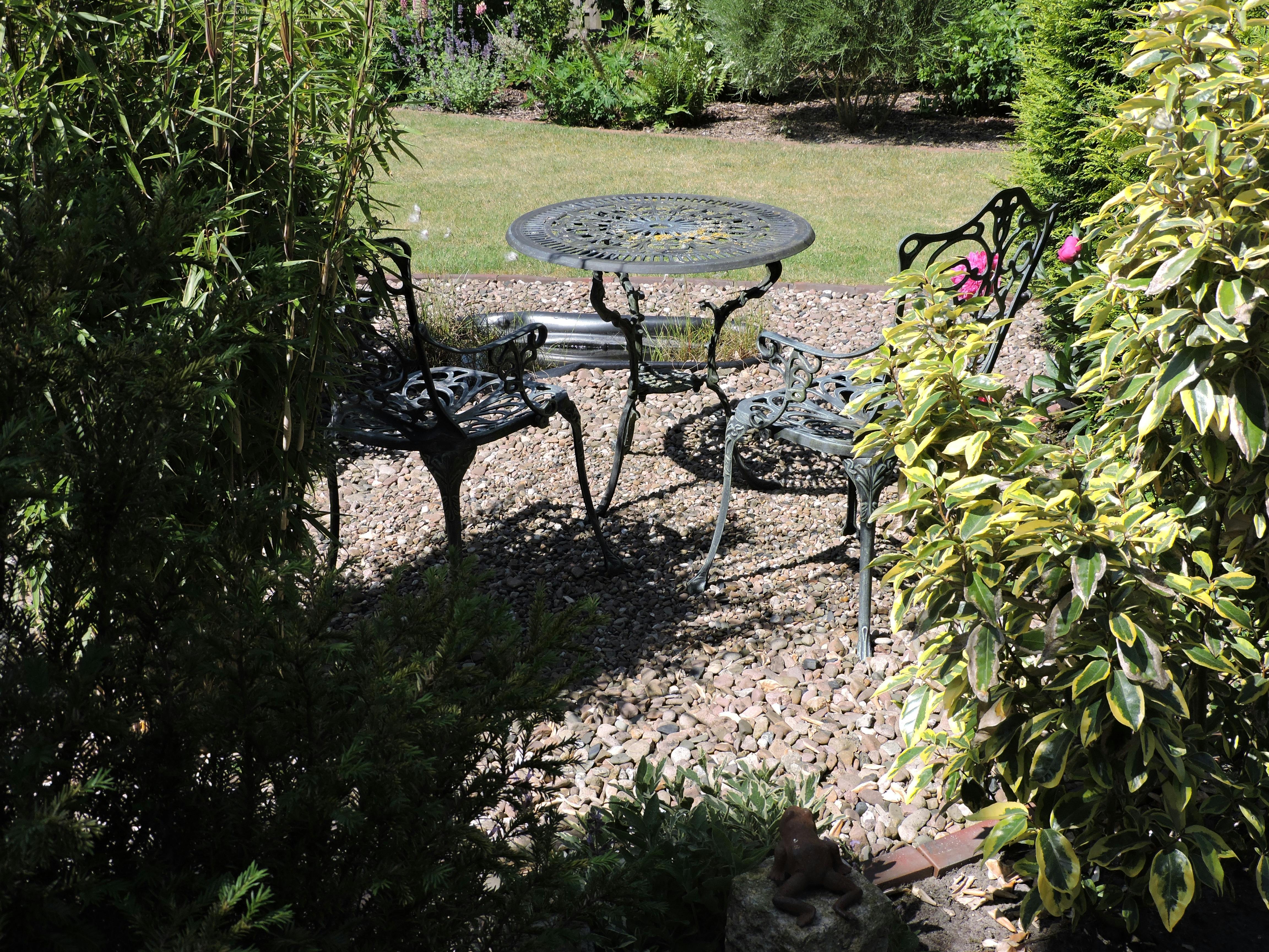 Free stock photo of chairs, garden, work desk