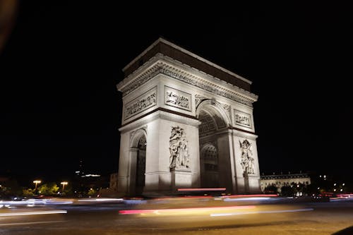 Free Arc de Triomphe in Paris at Night Stock Photo