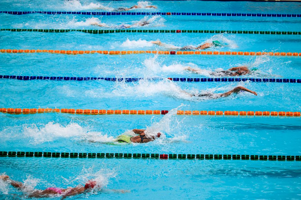 Swimmer wearing goggles in the sea