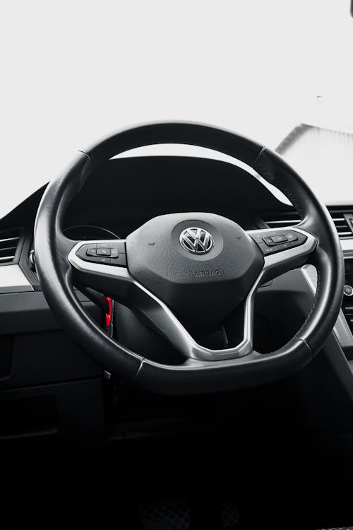 Black Steering Wheel of a Car