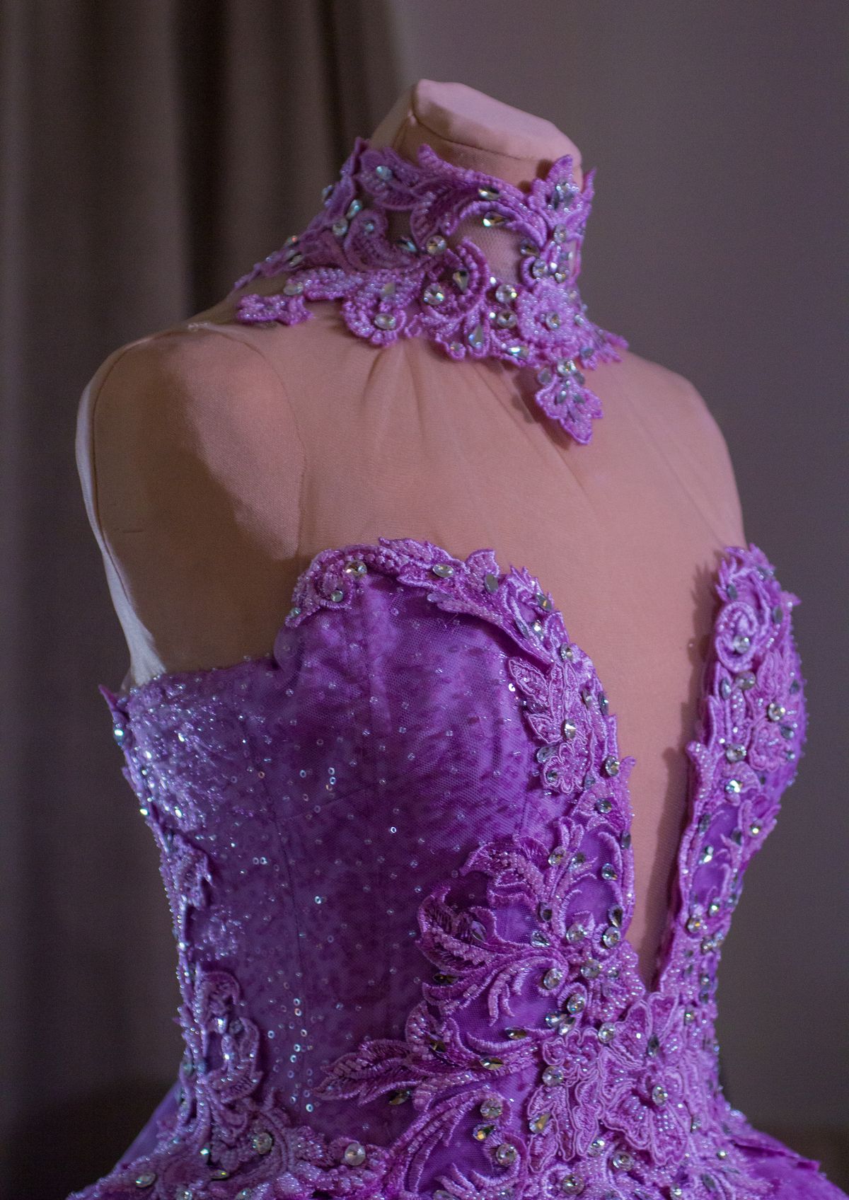Elegant garment displayed on a dress form mannequin for ghost mannequin photography