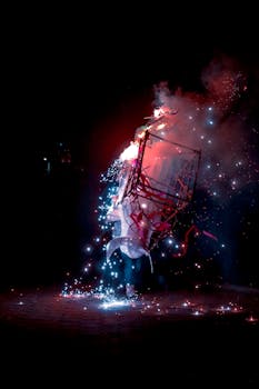 Vibrant fireworks display lighting up the night during a festival in Cholula, Mexico.