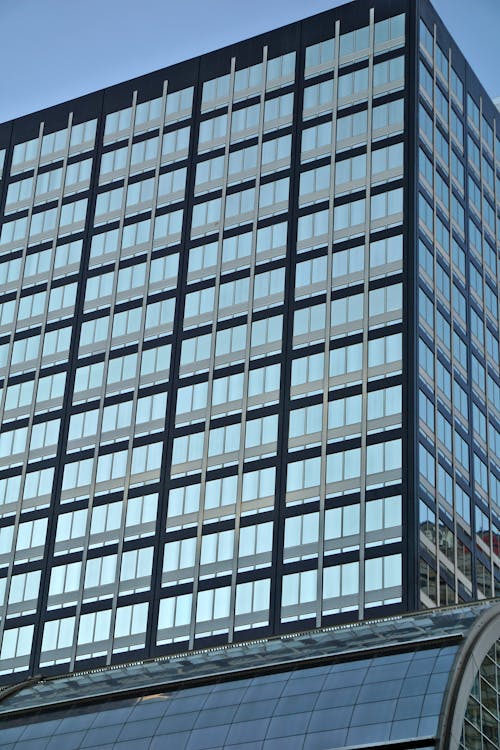 A Low Angle Shot of a Building with Glass Windows