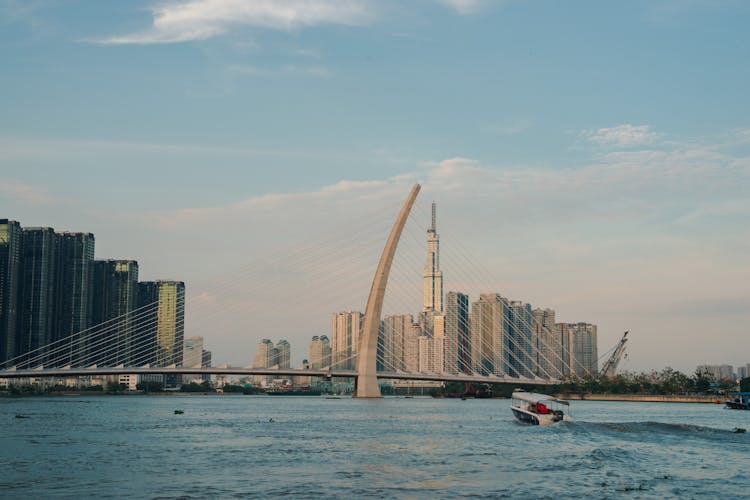 Panorama Of Saigon River And Ba Son Bridge, Ho Chi Minh City, Vietnam