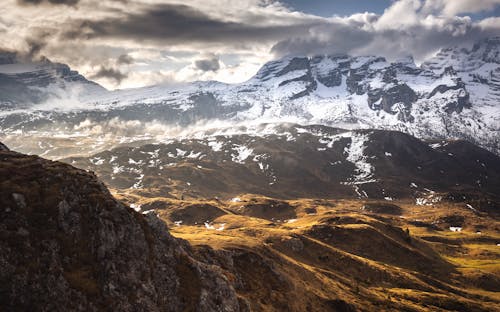 Snow Covered Mountains Under Cloudy Sky