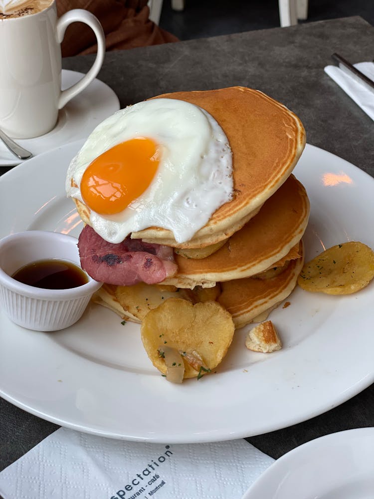 Pancakes On White Ceramic Plate