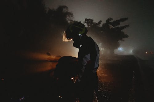 Free stock photo of biker, fog, foggy
