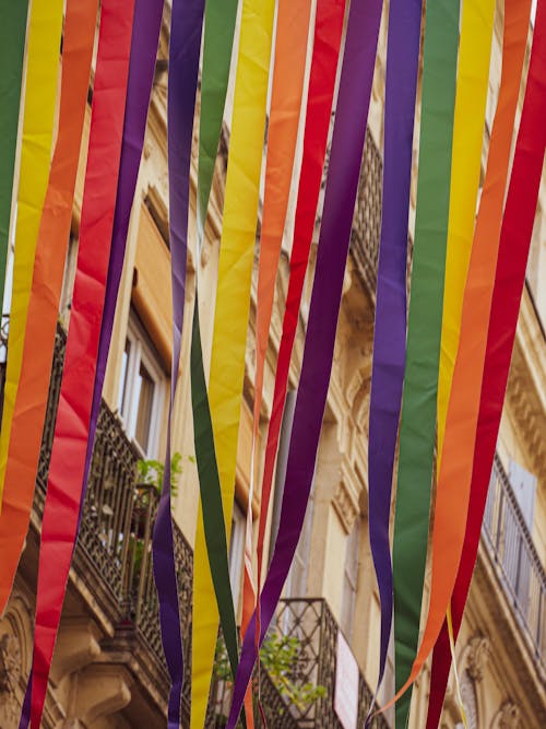 Multicolored Decorative Ribbons Hanging on a Street
