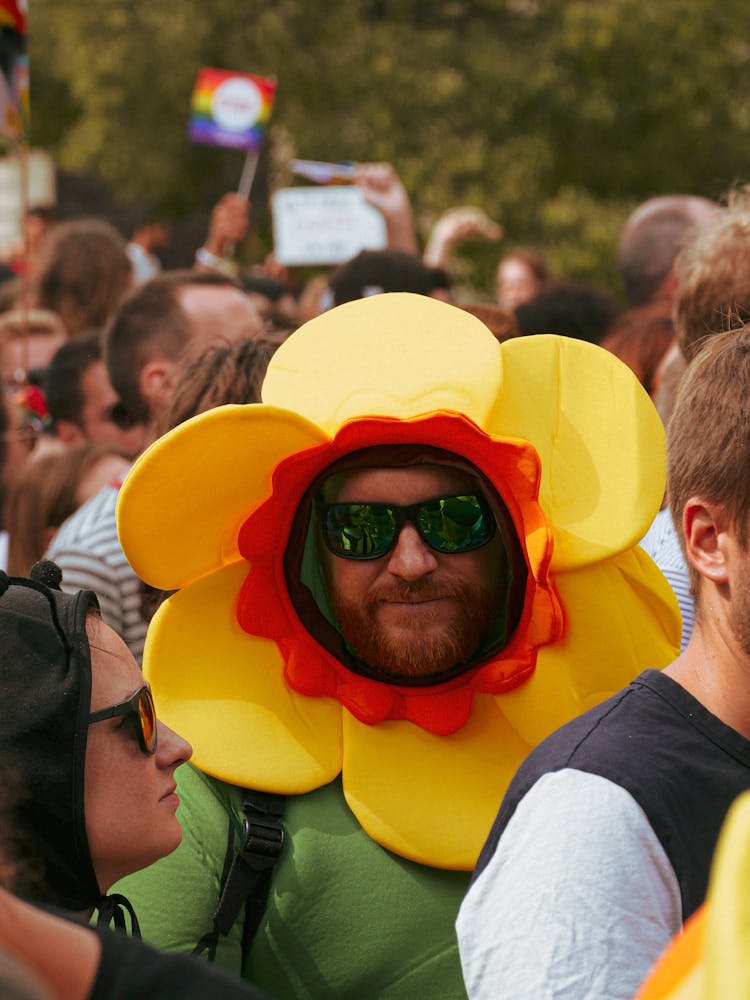 Man Wearing A Flower Mask