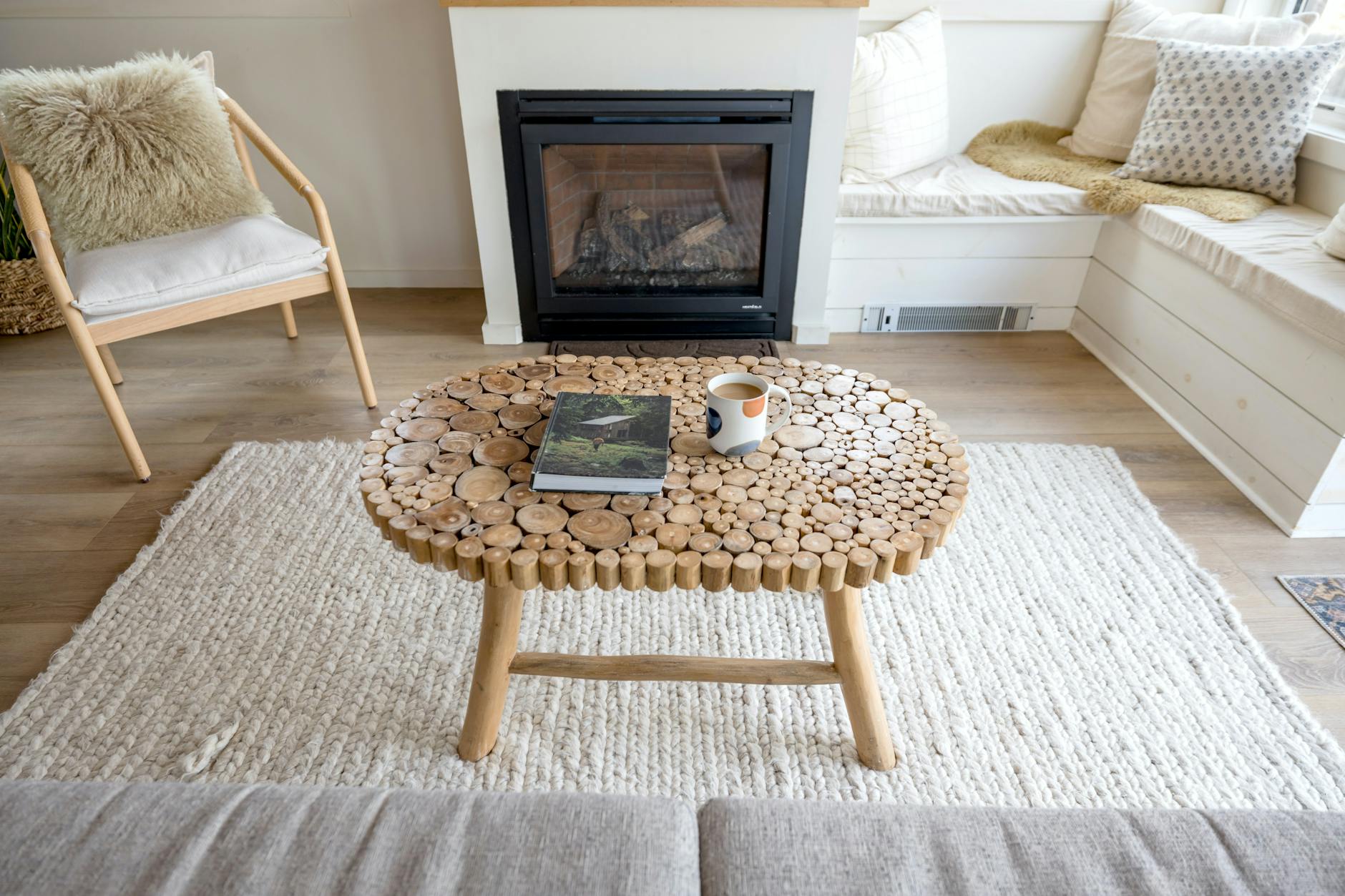 Bright living room staged for listing