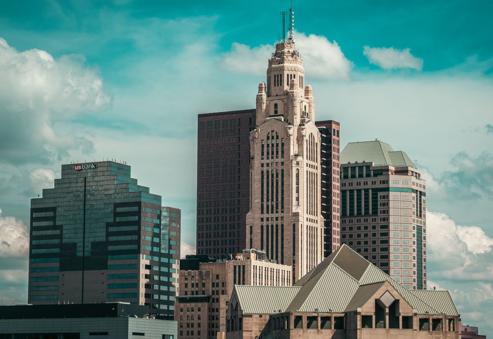 Hilltop street and buildings in Columbus