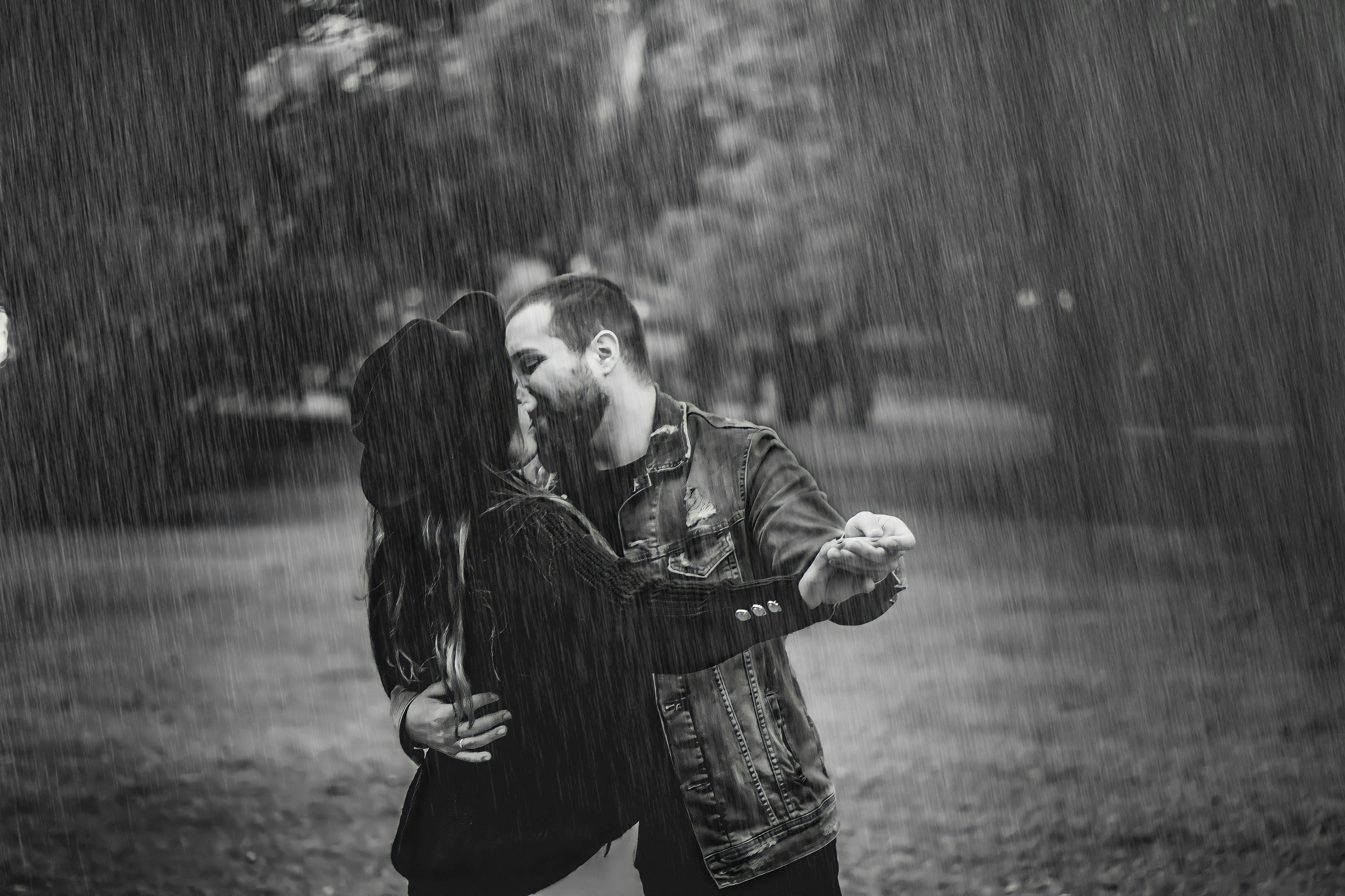 romantic couple in rain