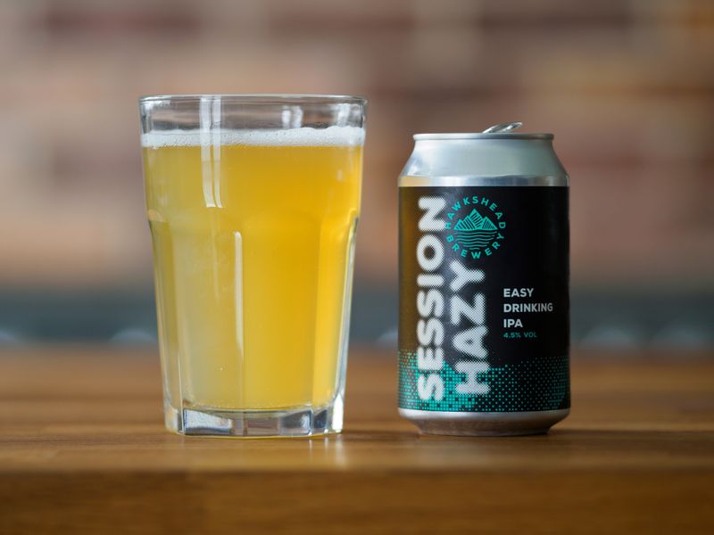 A Barleyford can and tasting glass on the brew deck table