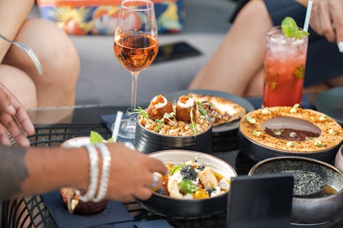 A Variety of Food and Drinks on a Table