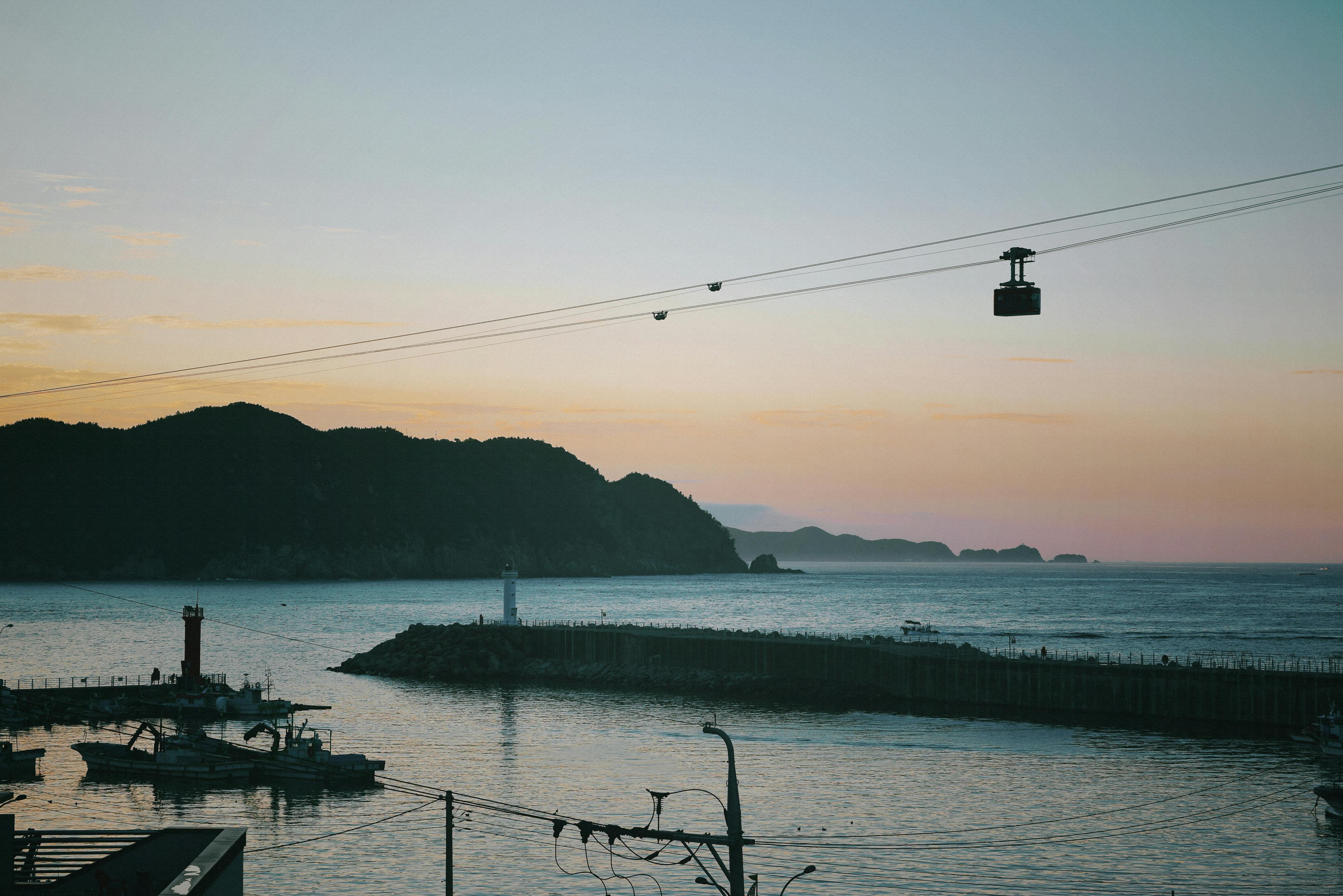 Muui-do island coastal view with Hanagae Beach and the cable car in the distance
