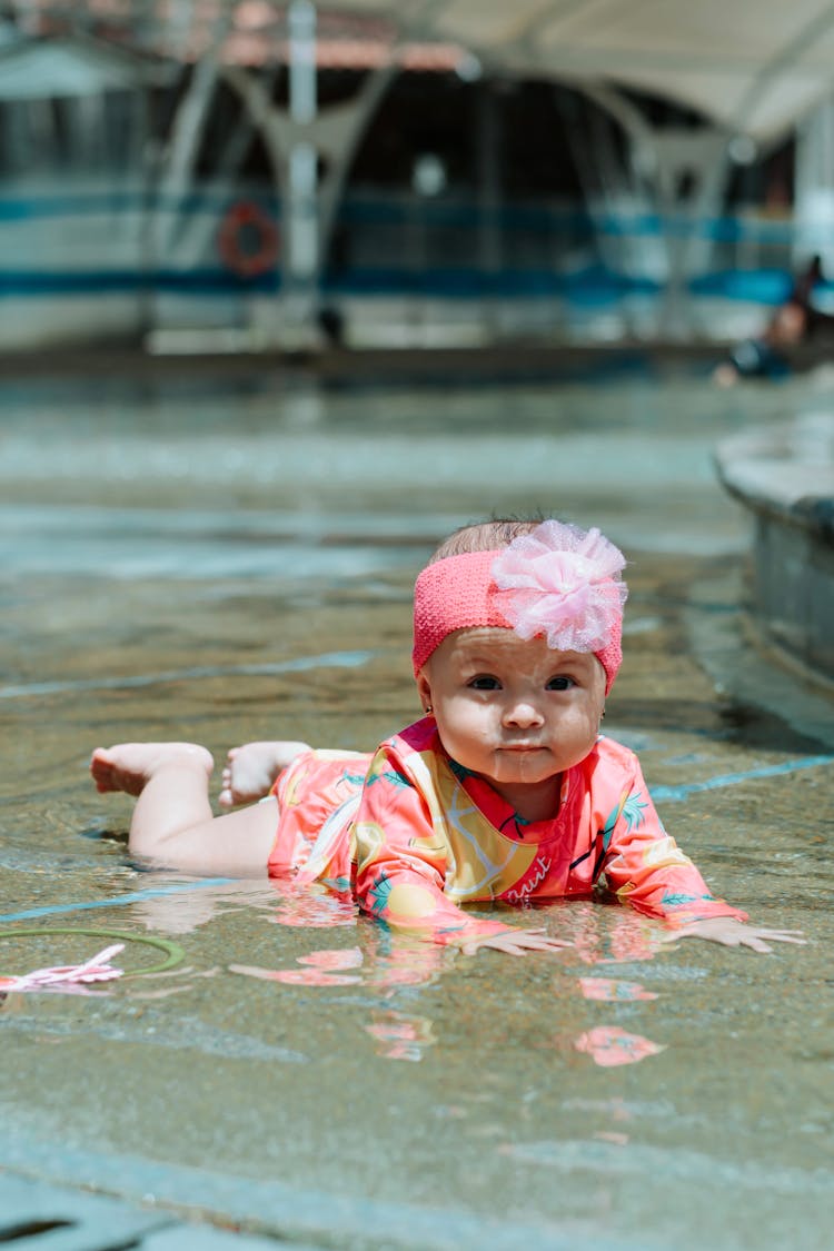 A Cute Baby Swimming